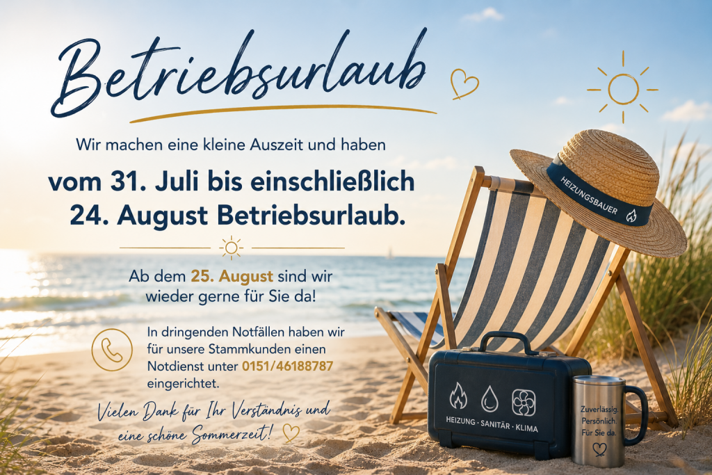 Betriebsurlaub der Firma Haustechnik Thomas Richter vom 31.07 bis 24.08 - ab 25.08 sind wir wieder für sie da
